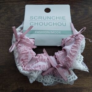 Pink and White Soft Lace Scrunchie